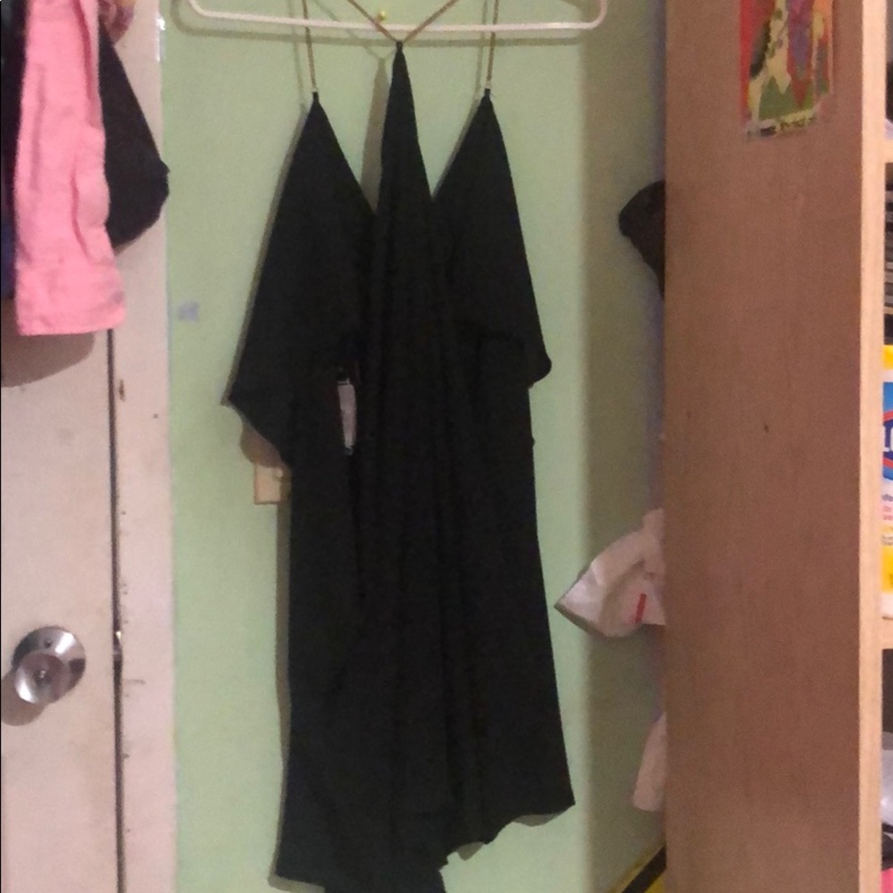 Chain strap layered black dress